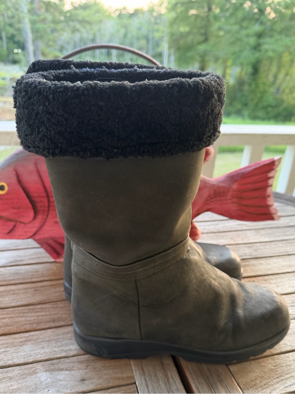 L.L Bean Black Suede Leather Boots Shoes ONH6104 Sherpa Lined Made in Canada 9 M